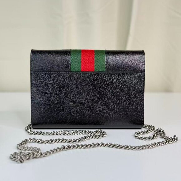 Gucci Black Leather Small Dionysus Crossbody Bag with Iconic Green & Red Webbing - Picture 3 of 8